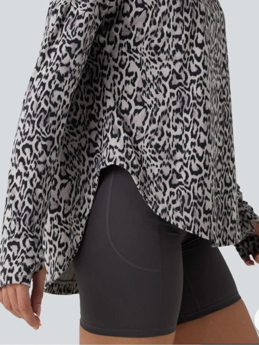Halara Off-Shoulder Leopard Print Long-Sleeve Sweater - Gray